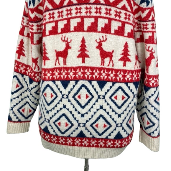 Christmas Beige and Red Fuzzy Fair Isle Knit Cardigan - Picture 12 of 15